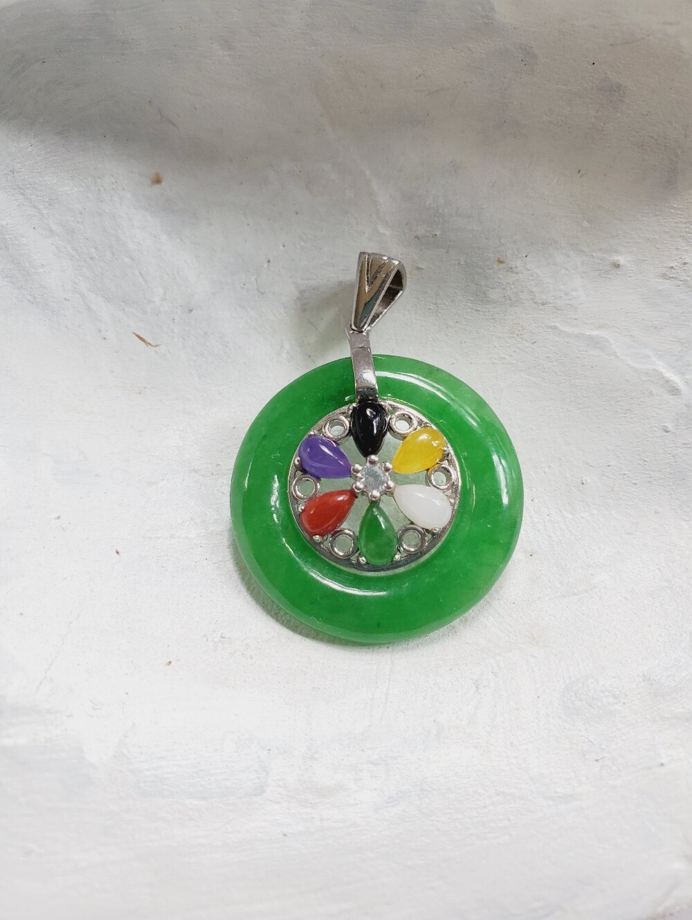 Jade and Sterling Circular Pendant 925